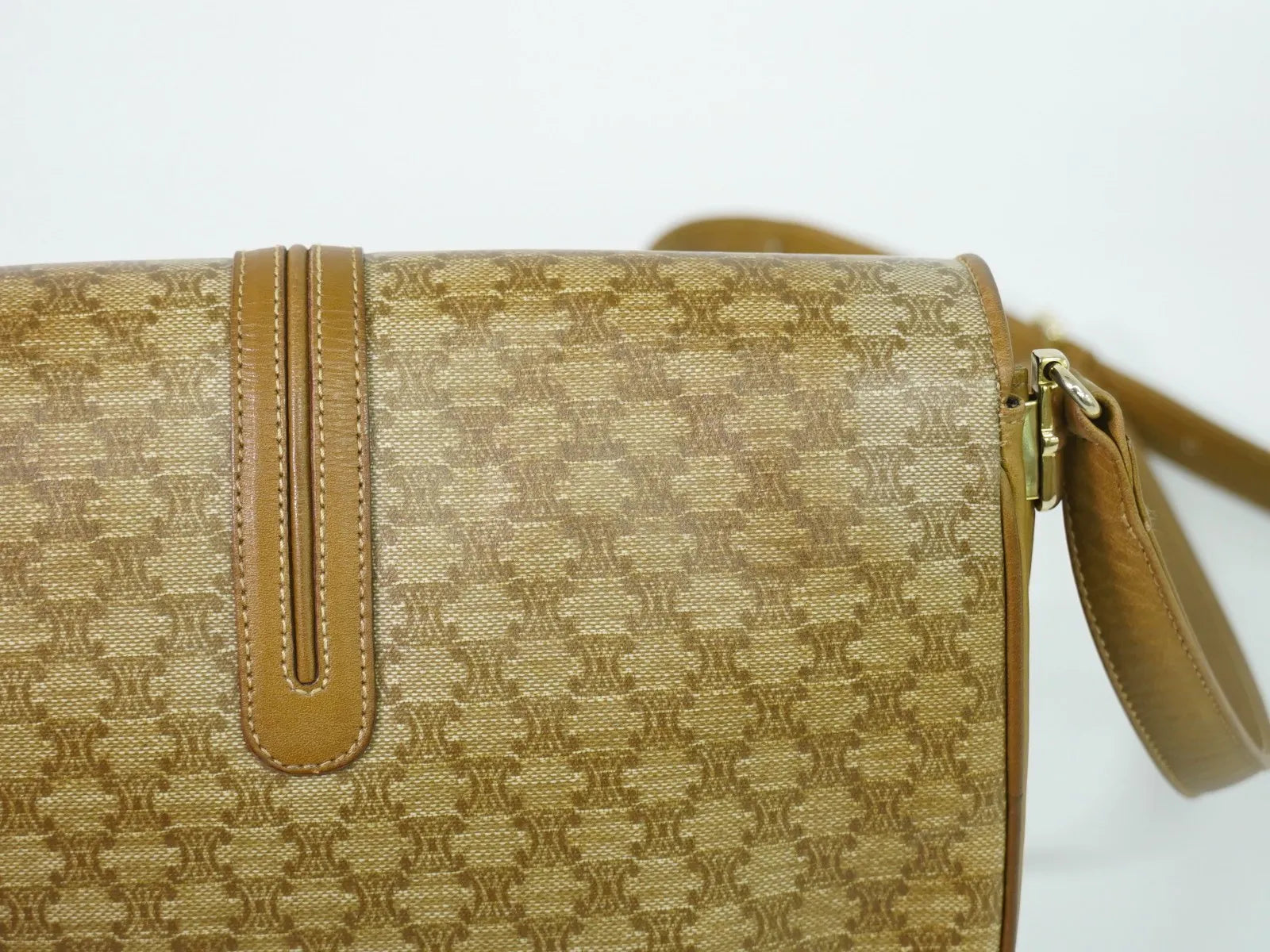Celine Vintage Macadam Canvas And Leather Beige Canvas Shoulder Bag Bag (Pre-Owned)