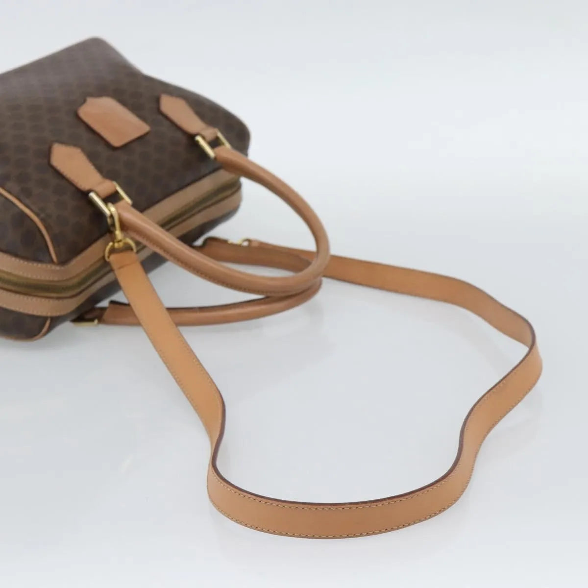 Celine Vintage Macadam Boston Canvas And Leather Brown Pvc Handbag (Pre-Owned)