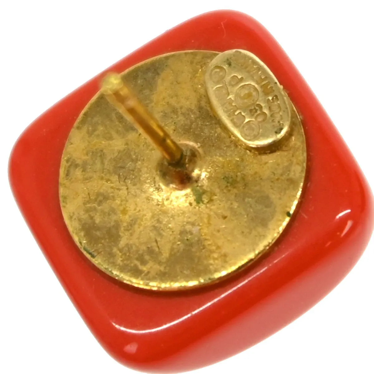 Chanel Cc Square Stud Resin And Metal Red Resin Earrings Jewelry (Pre-Owned)