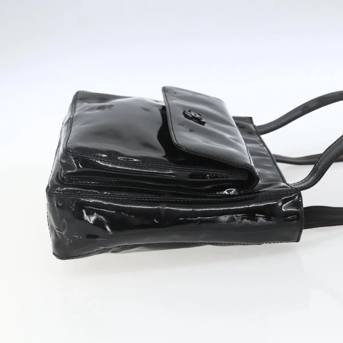 Chanel Vintage Flap Patent Leather Black Patent_Leather Shoulder Bag Bag (Pre-Owned)
