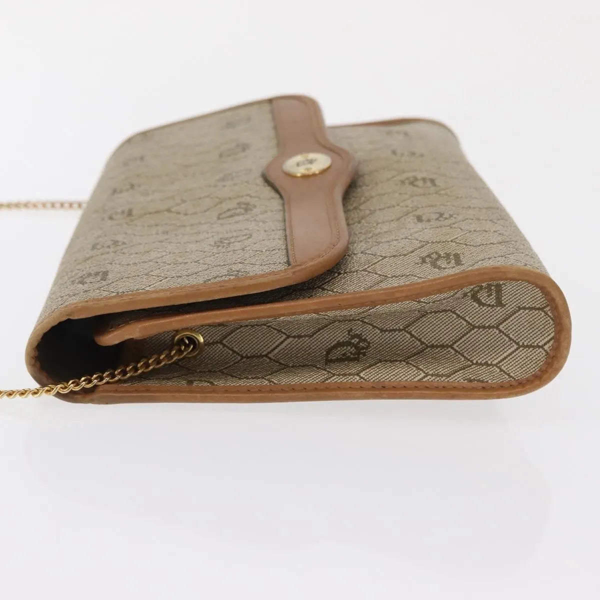 Christian Dior Vintage Honeycomb Chain Canvas Beige Canvas Shoulder Bag Bag (Pre-Owned)