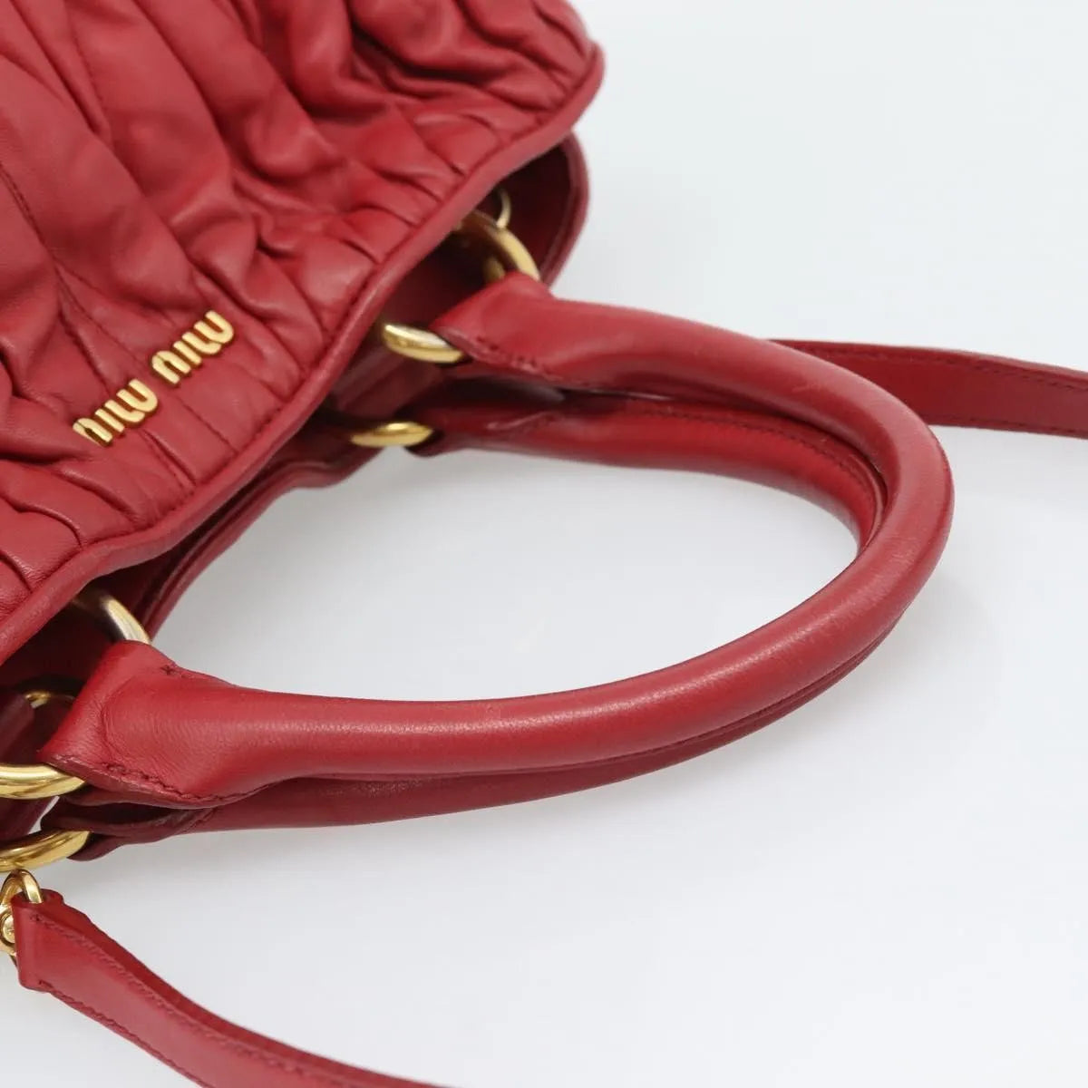 Miu Miu Matelassé Nappa Leather Top Handle Bag Leather Red Leather Shoulder Bag Bag (Pre-Owned)