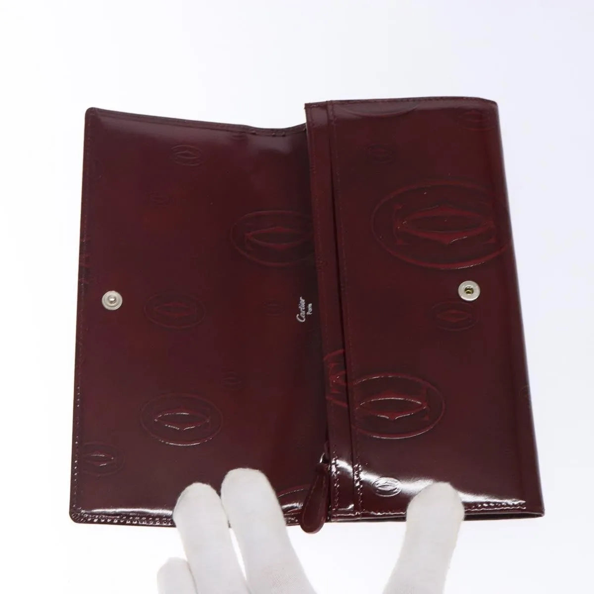 Cartier Happy Birthday Long Patent Leather Burgundy Patent_Leather Wallets Accessory (Pre-Owned)