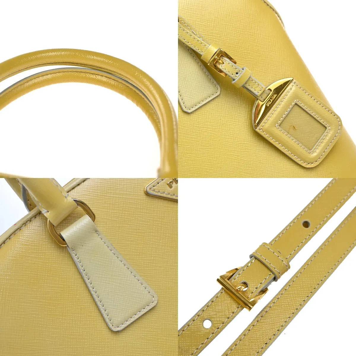 Prada Open Promenade Saffiano Leather Yellow Leather Handbag (Pre-Owned)