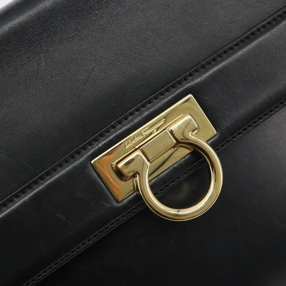 Salvatore Ferragamo Sofia Satchel Smooth Leather Black Leather Handbag (Pre-Owned)