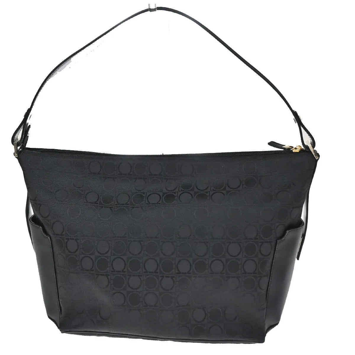Salvatore Ferragamo Gancini Zip Canvas Black Canvas Shoulder Bag Bag (Pre-Owned)