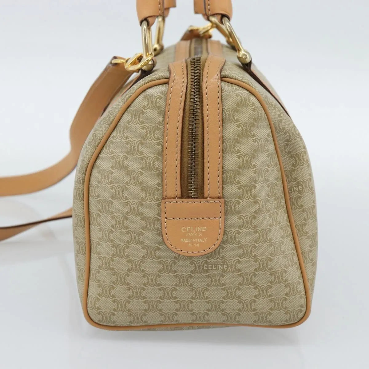Celine Vintage Macadam Boston Canvas Beige Canvas Handbag (Pre-Owned)