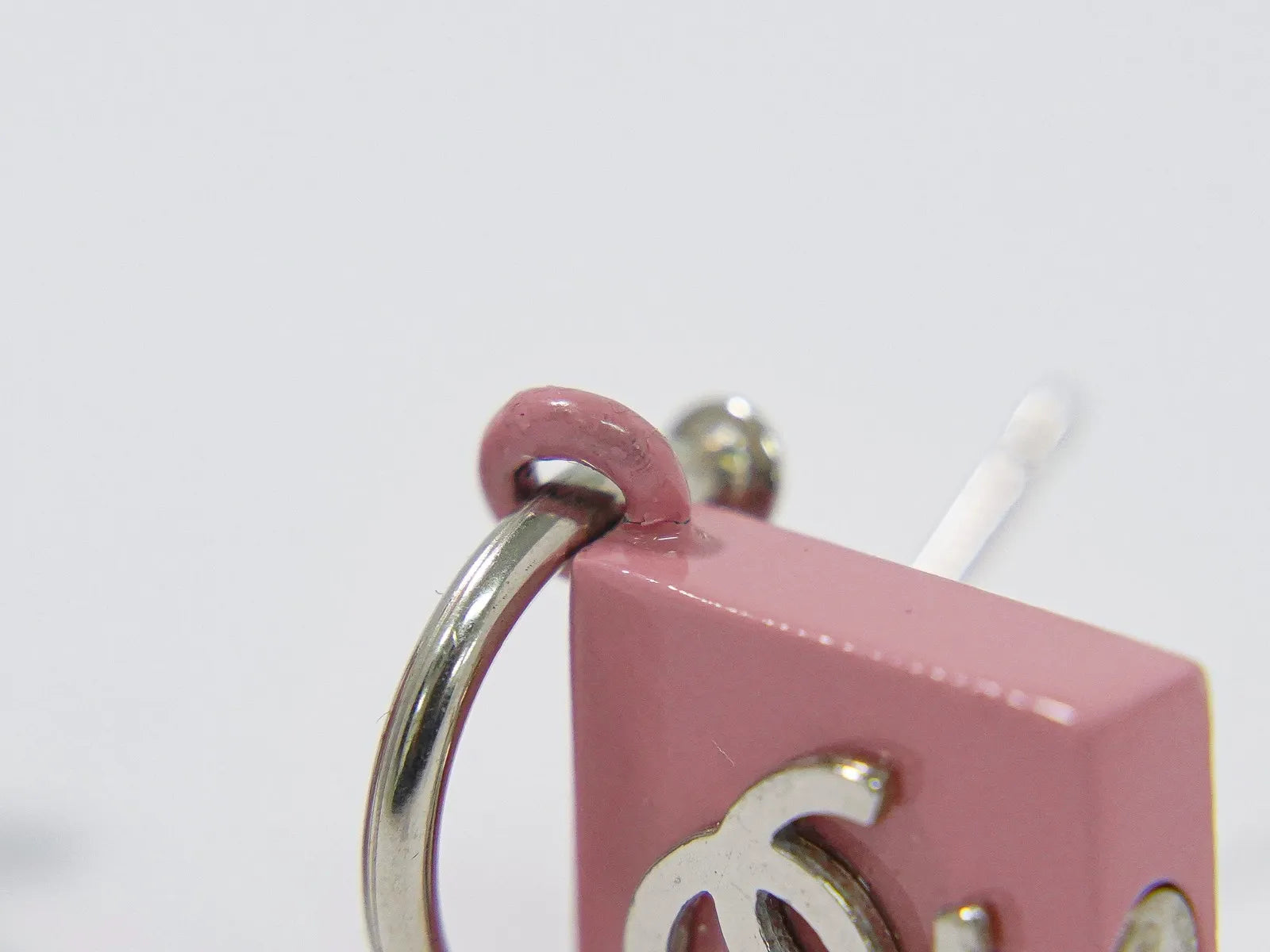 Chanel Vintage Cc Square Drop Metal With Enamel And Lace Silver Metal Earrings Jewelry (Pre-Owned)