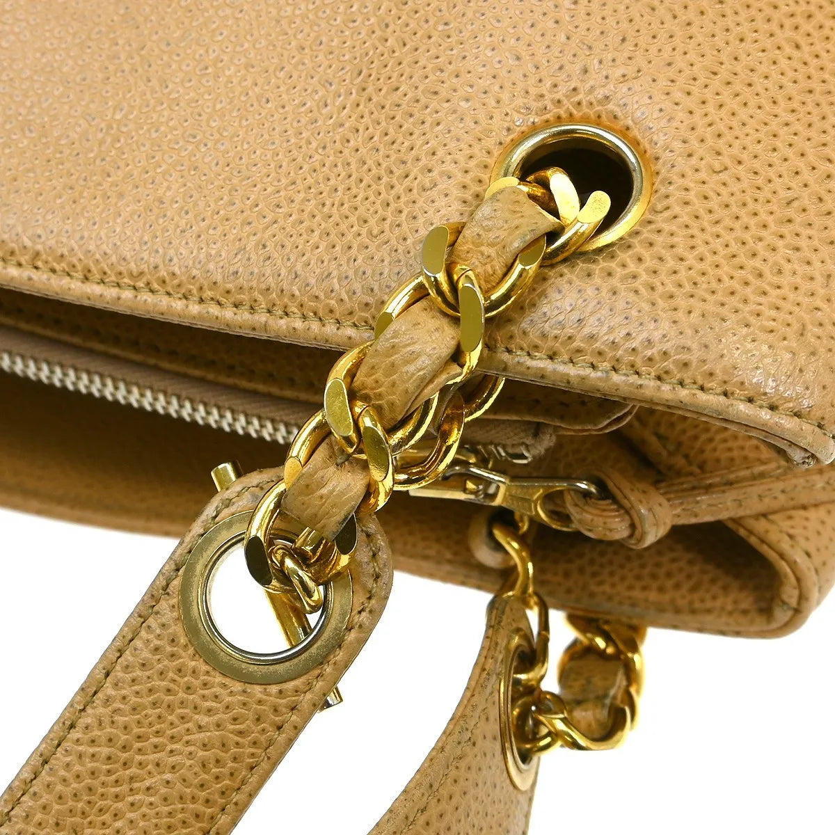 Chanel Vintage Timeless Chain Caviar Beige Leather Shoulder Bag Bag (Pre-Owned)