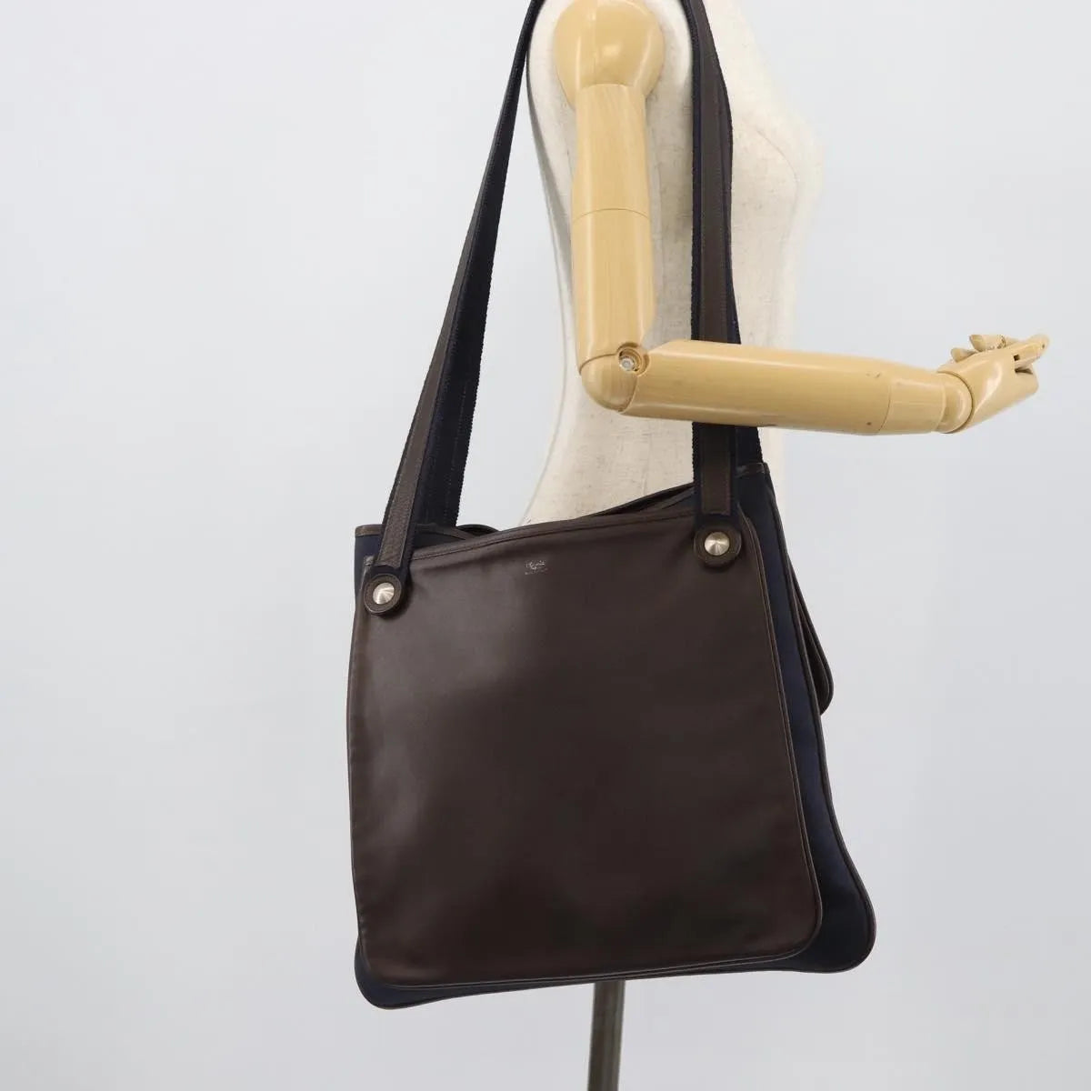 Hermes Mrs. Hippie Leather And Toile Navy Leather Shoulder Bag Bag (Pre-Owned)