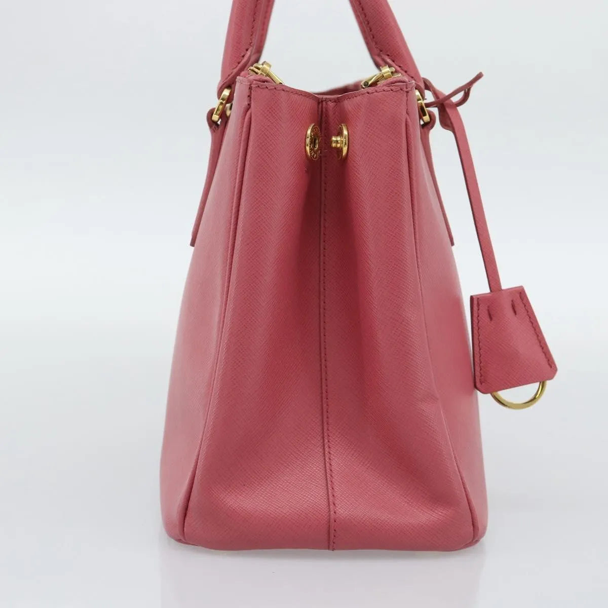 Prada Galleria Double Zip Tote Saffiano Leather Pink Leather Handbag (Pre-Owned)