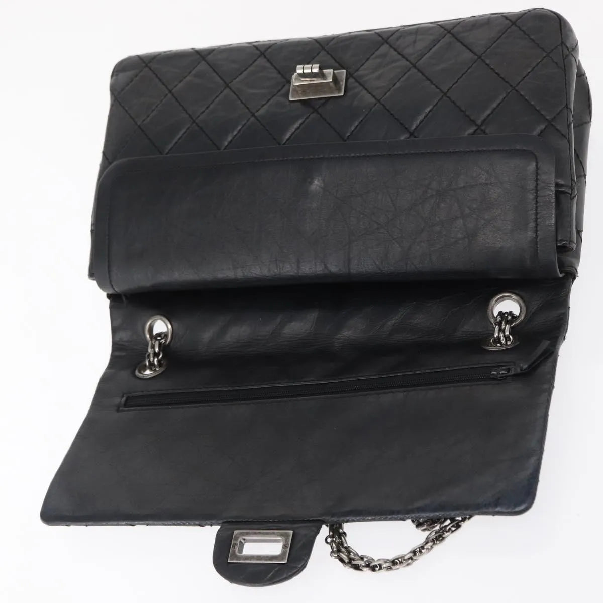 Chanel Reissue 2.55 Flap Quilted Aged Calfskin Black Leather Handbag (Pre-Owned)