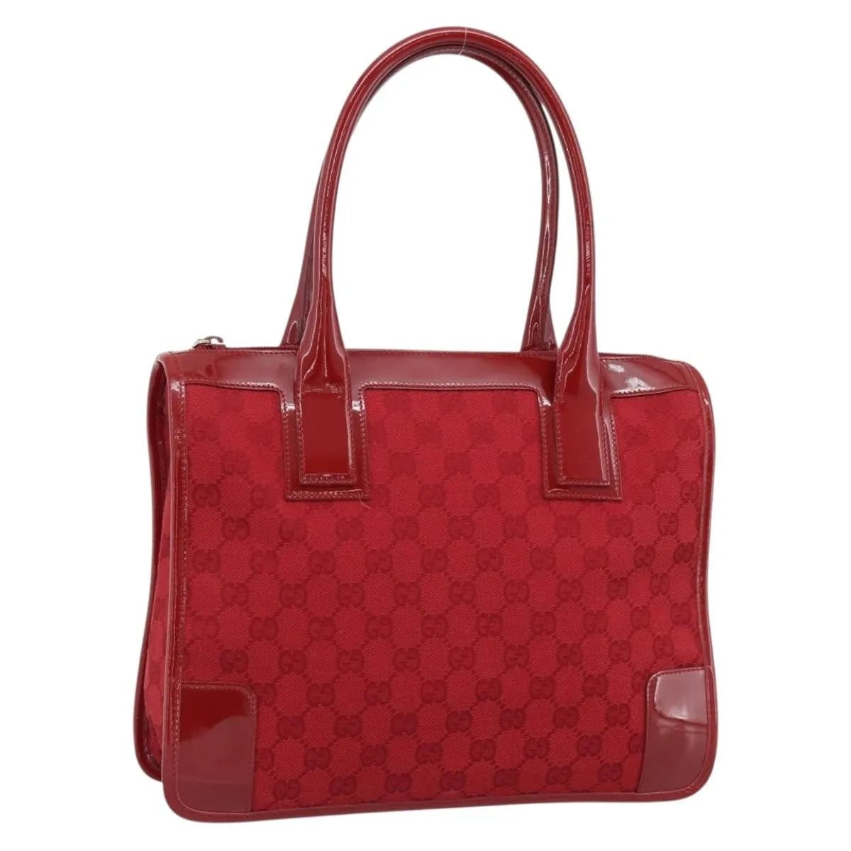 Gucci Structured Top Handle Open Tote Gg Canvas And Leather Red Canvas Handbag (Pre-Owned)