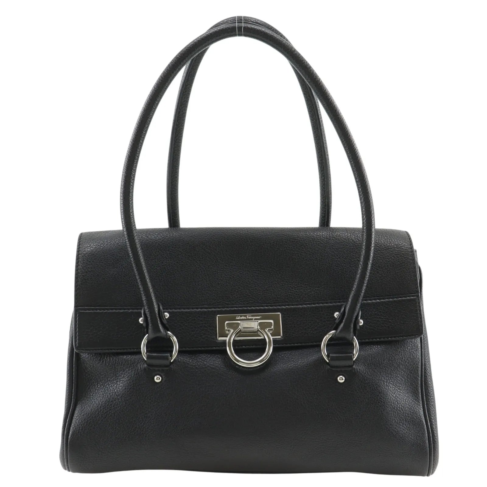 Salvatore Ferragamo Gancini Satchel Leather Black Leather Shoulder Bag Bag (Pre-Owned)