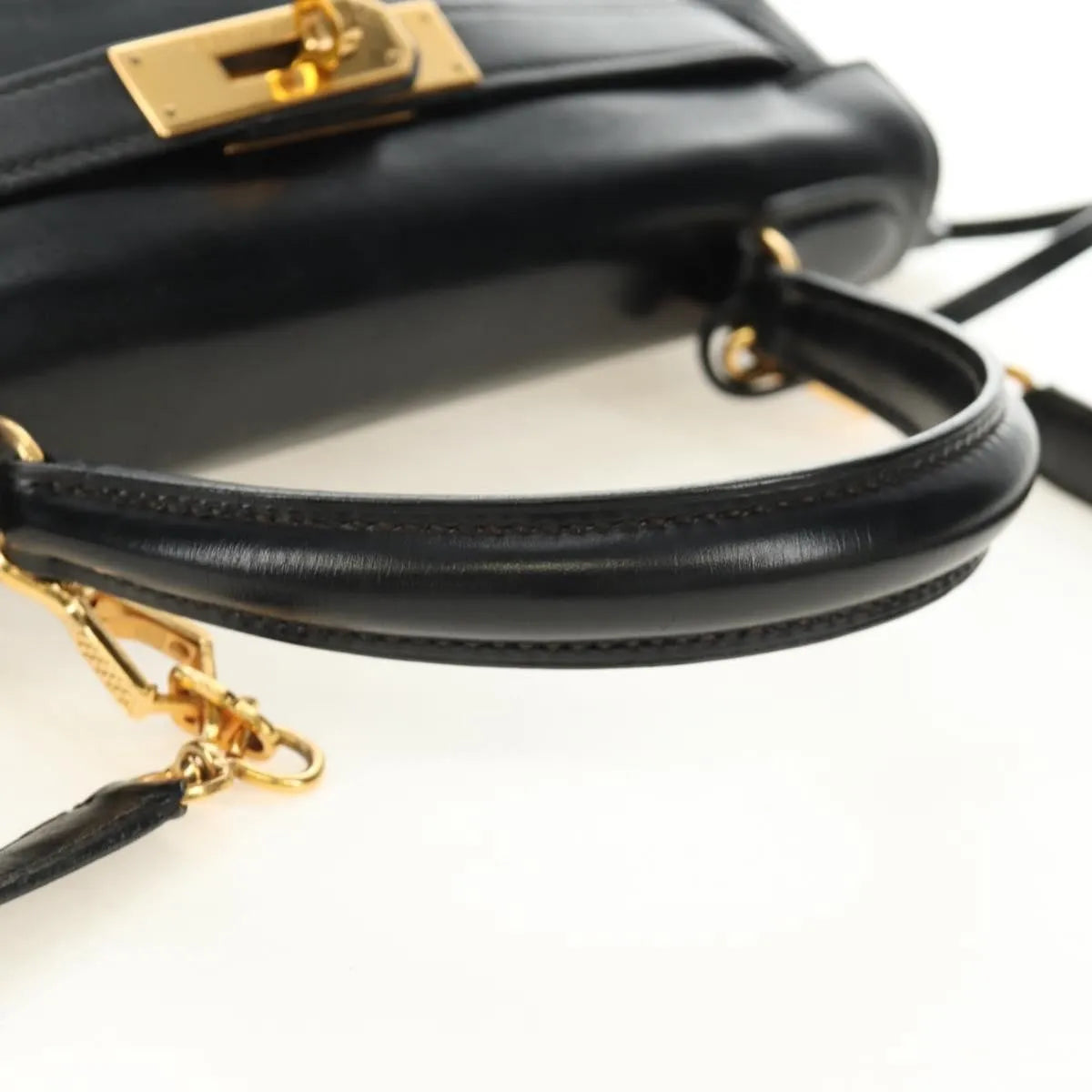 Hermes Kelly Black Box Calf With Gold Hardware Black Calfskin Handbag (Pre-Owned)