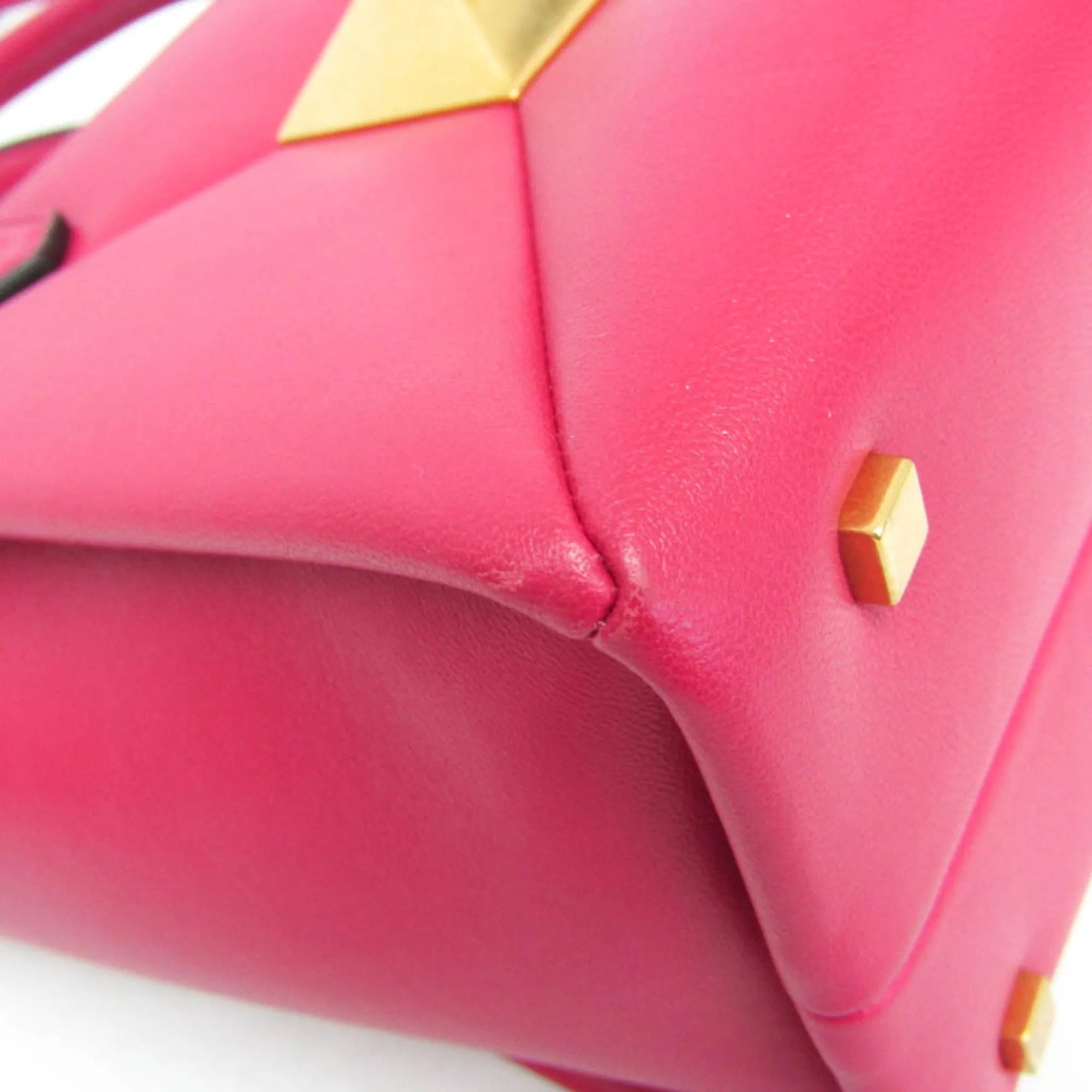 Valentino Garavani One Stud Top Handle Leather Pink Leather Handbag (Pre-Owned)