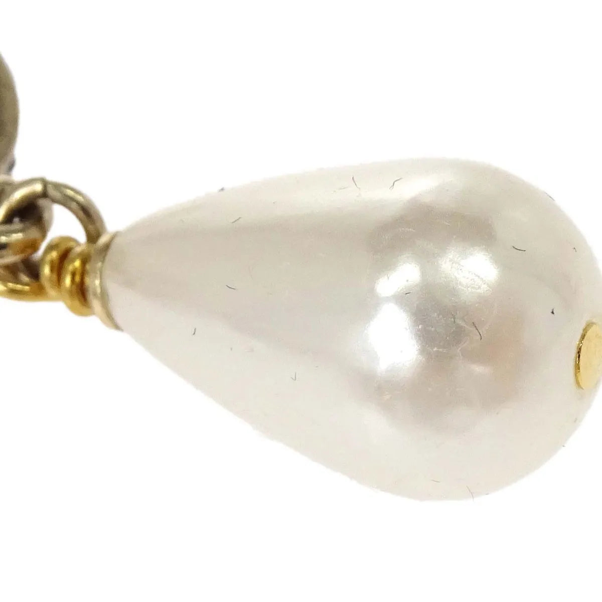 Chanel Cc Dangle Metal With Faux Pearl Gold Gold_Plated Earrings Jewelry (Pre-Owned)