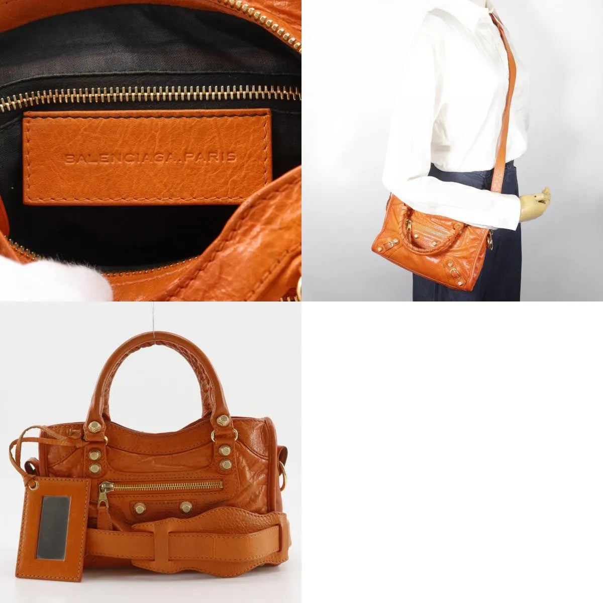 Balenciaga City Classic Studs Leather Orange Calfskin Handbag (Pre-Owned)