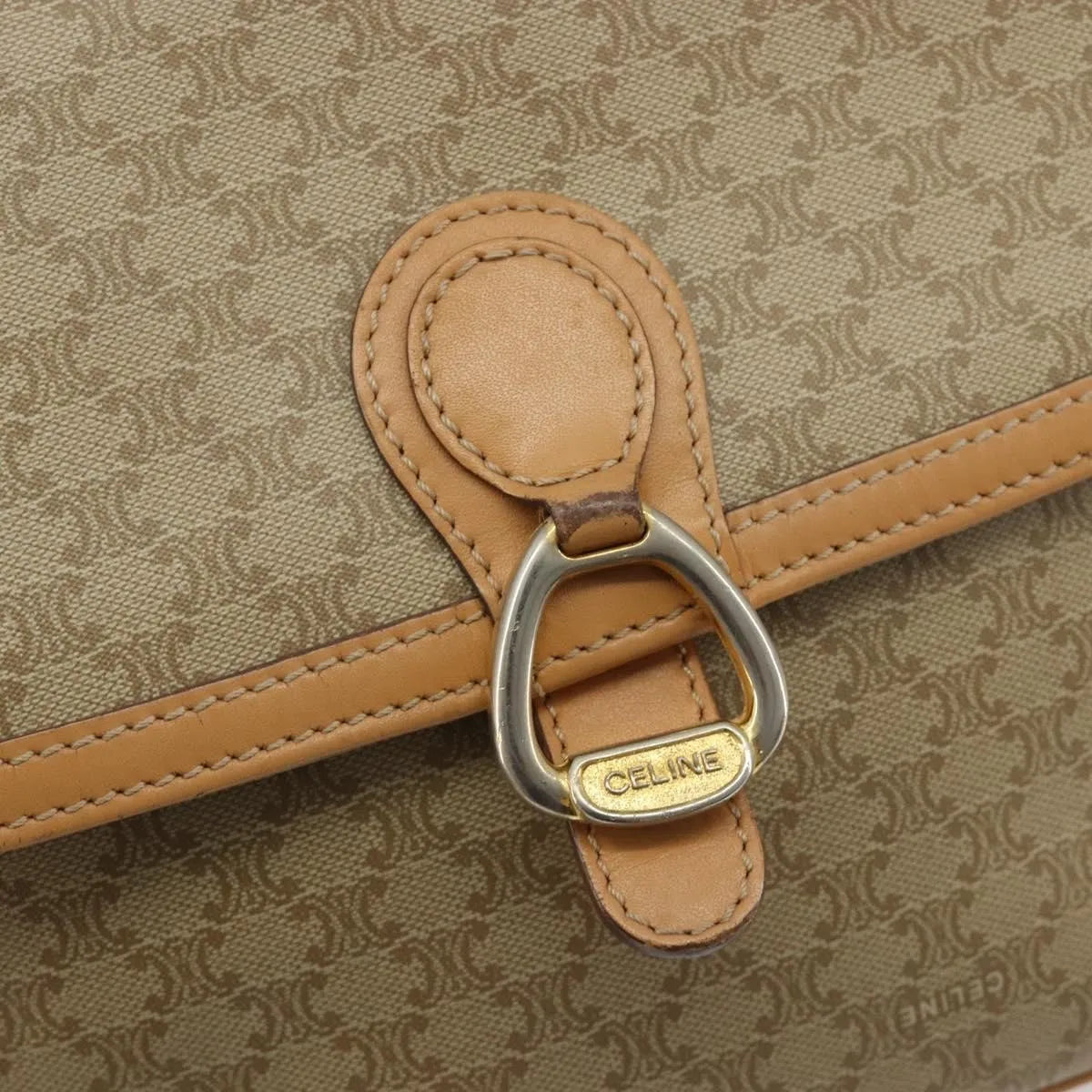 Celine Vintage Macadam Canvas And Leather Beige Canvas Shoulder Bag Bag (Pre-Owned)