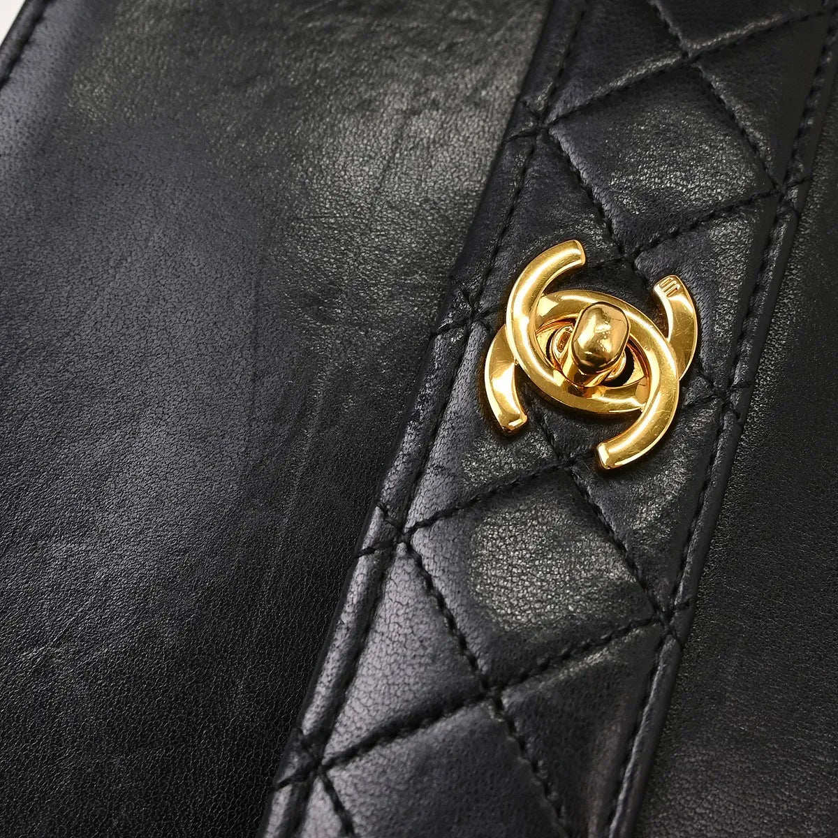 Chanel Vintage Trapezoid Cc Flap Lambskin Black Leather Shoulder Bag Bag (Pre-Owned)