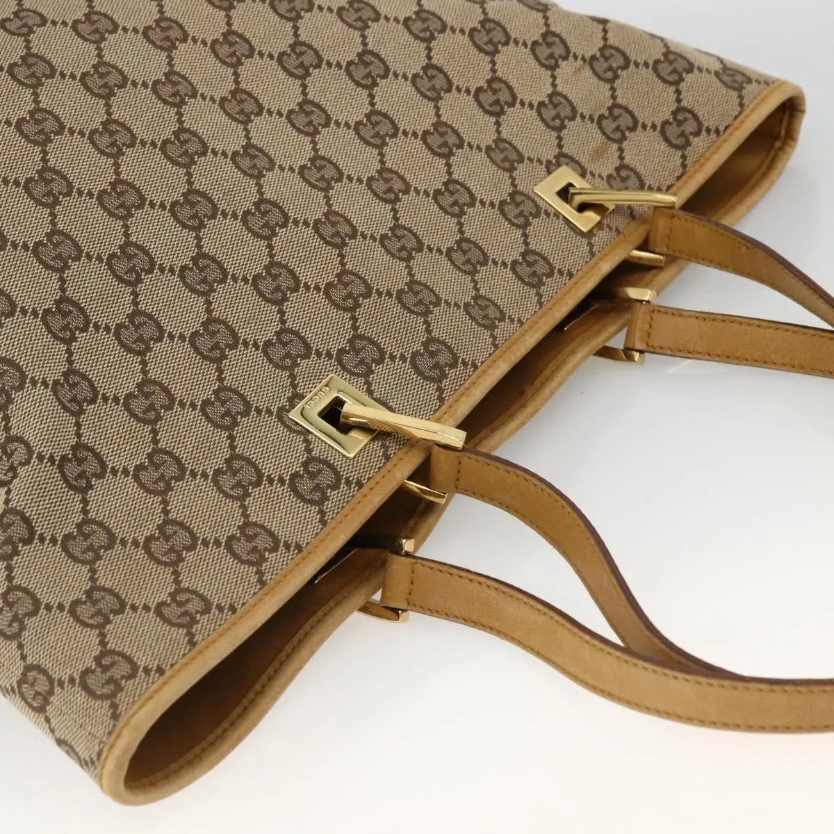 Gucci Vintage Bucket Shopping Tote Gg Canvas Beige Canvas Tote Bag Bag (Pre-Owned)
