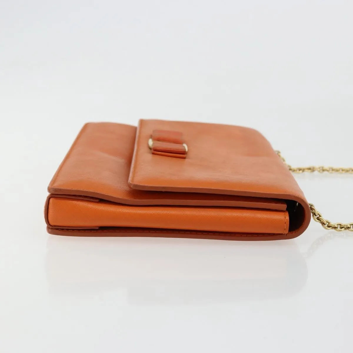Salvatore Ferragamo Vara Bow Chain Clutch Leather Orange Leather Shoulder Bag Bag (Pre-Owned)