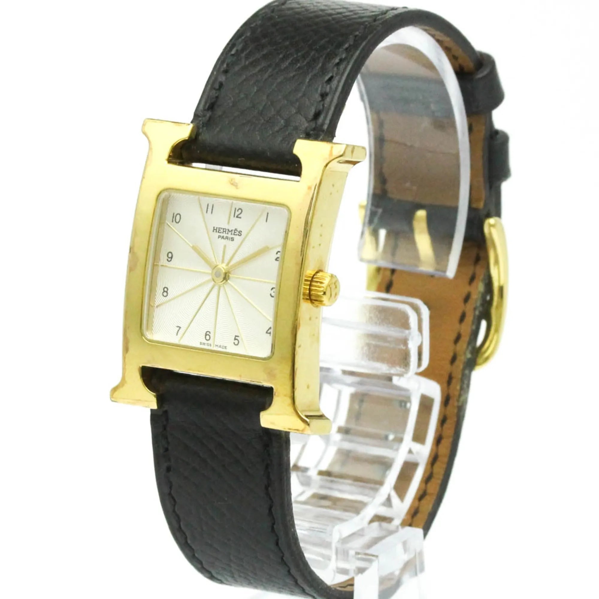 Hermes Heure H Quartz Plated Metal And Leather Watch (Pre-Owned)