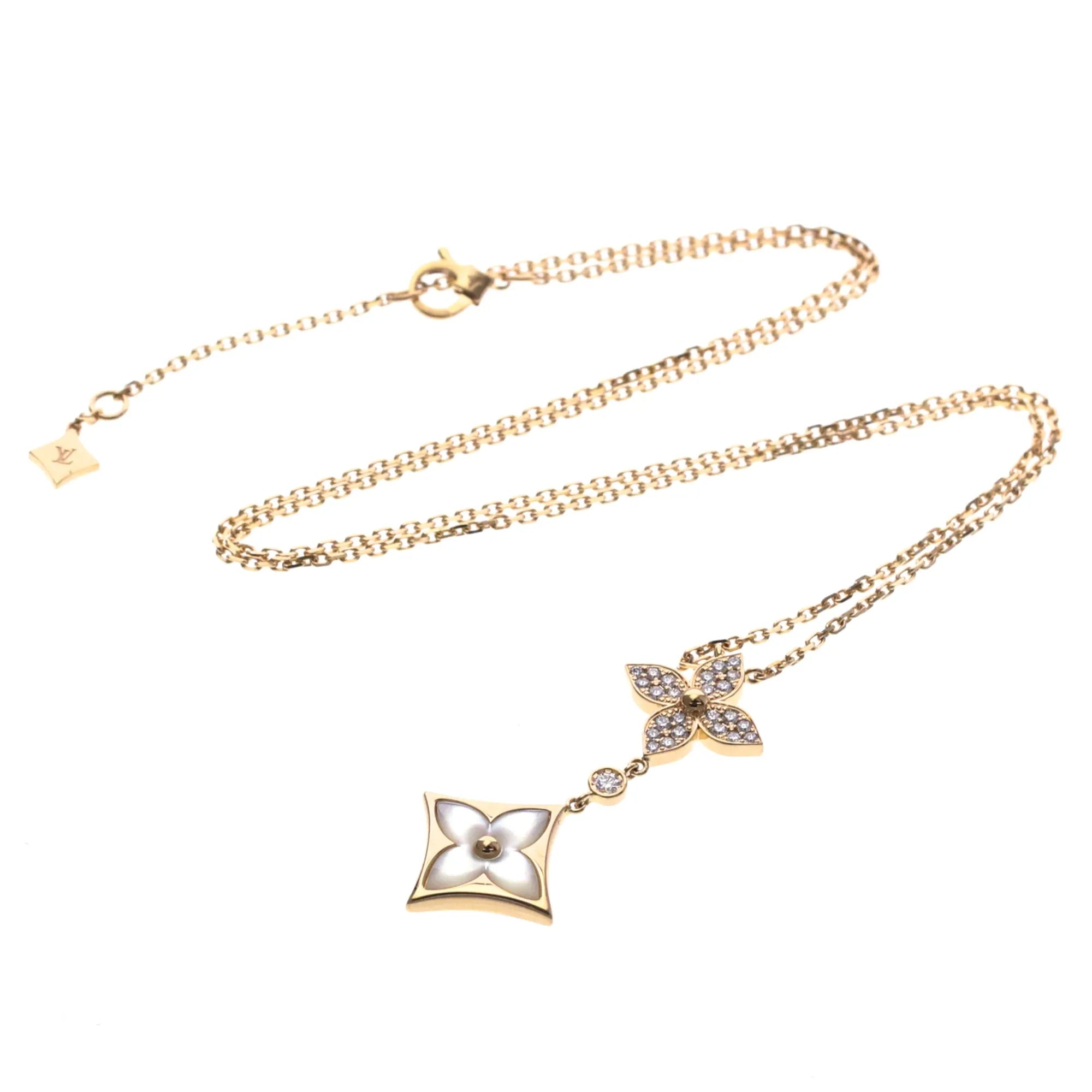 Louis Vuitton Color Blossom Lariat 18K Rose Gold With Mother Of Pearl And Diamond Gold Pink_Gold Necklace Jewelry (Pre-Owned)
