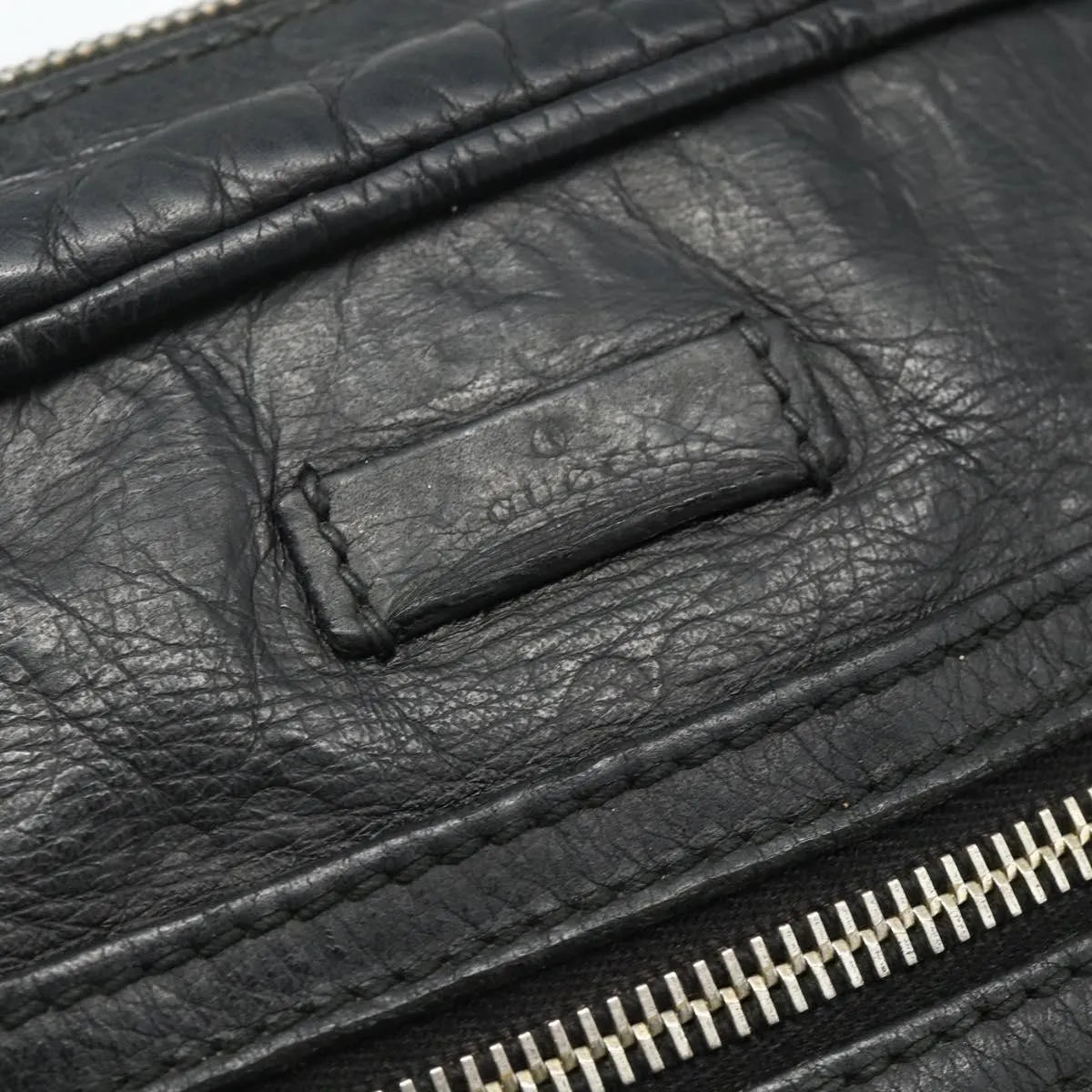 Gucci Front Zip Messenger Guccissima Leather Black Leather Shoulder Bag Bag (Pre-Owned)