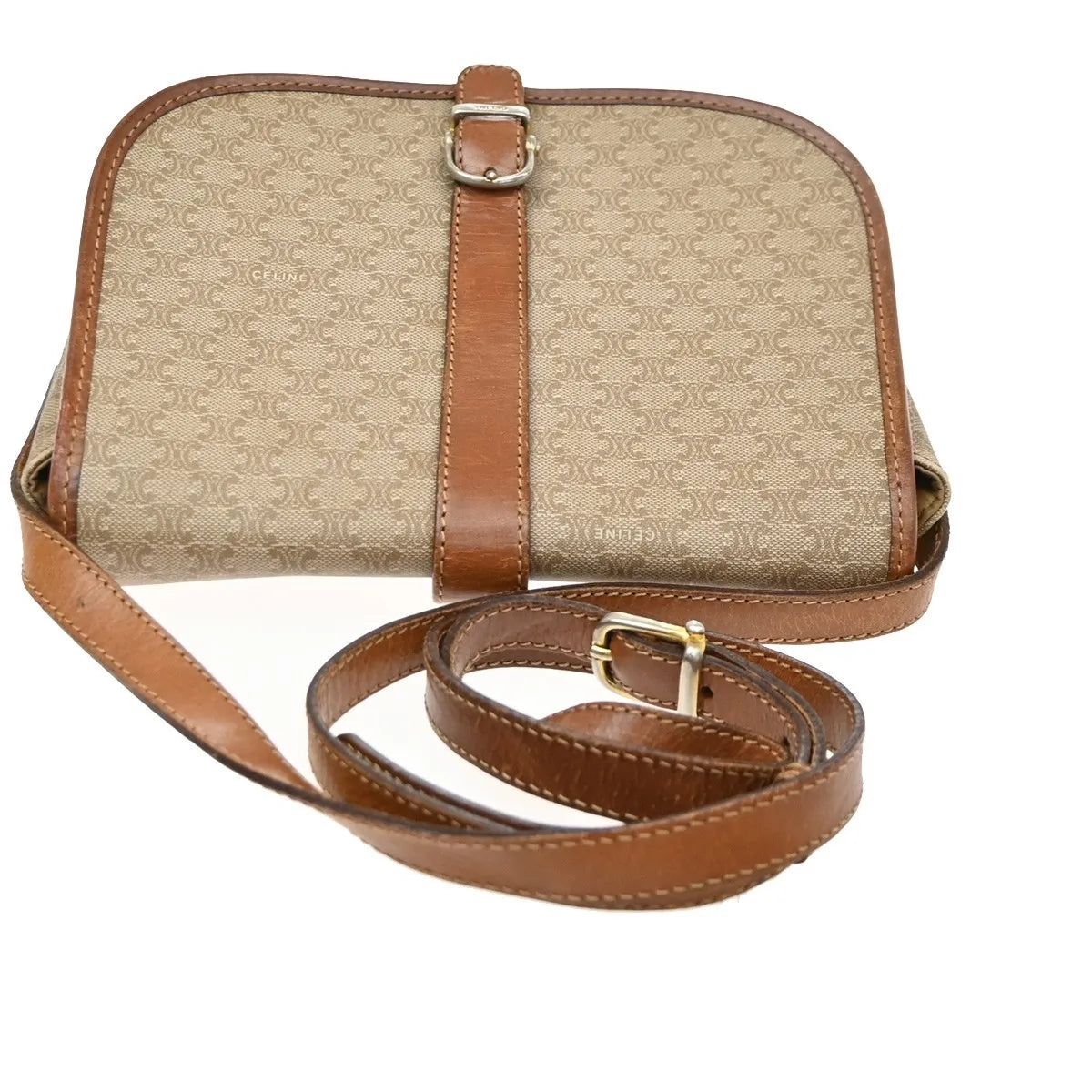 Celine Vintage Macadam Canvas And Leather Beige Canvas Handbag (Pre-Owned)