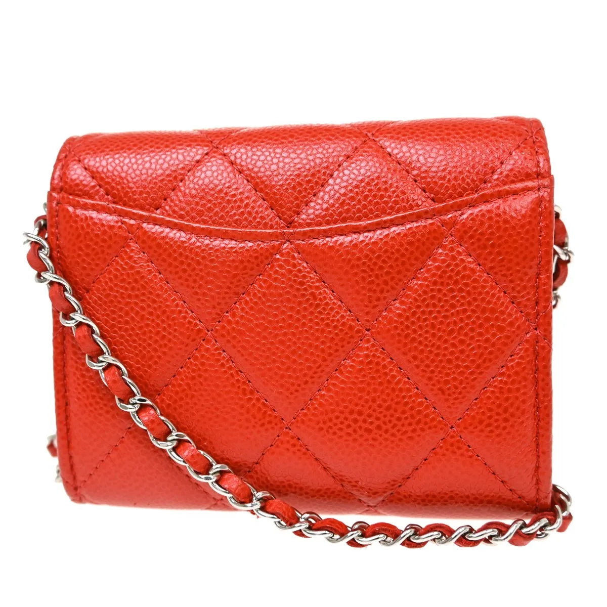 Chanel Vintage Cc Mini Chain Shoulder Bag Leather Red Calfskin Crossbody Bag Bag (Pre-Owned)