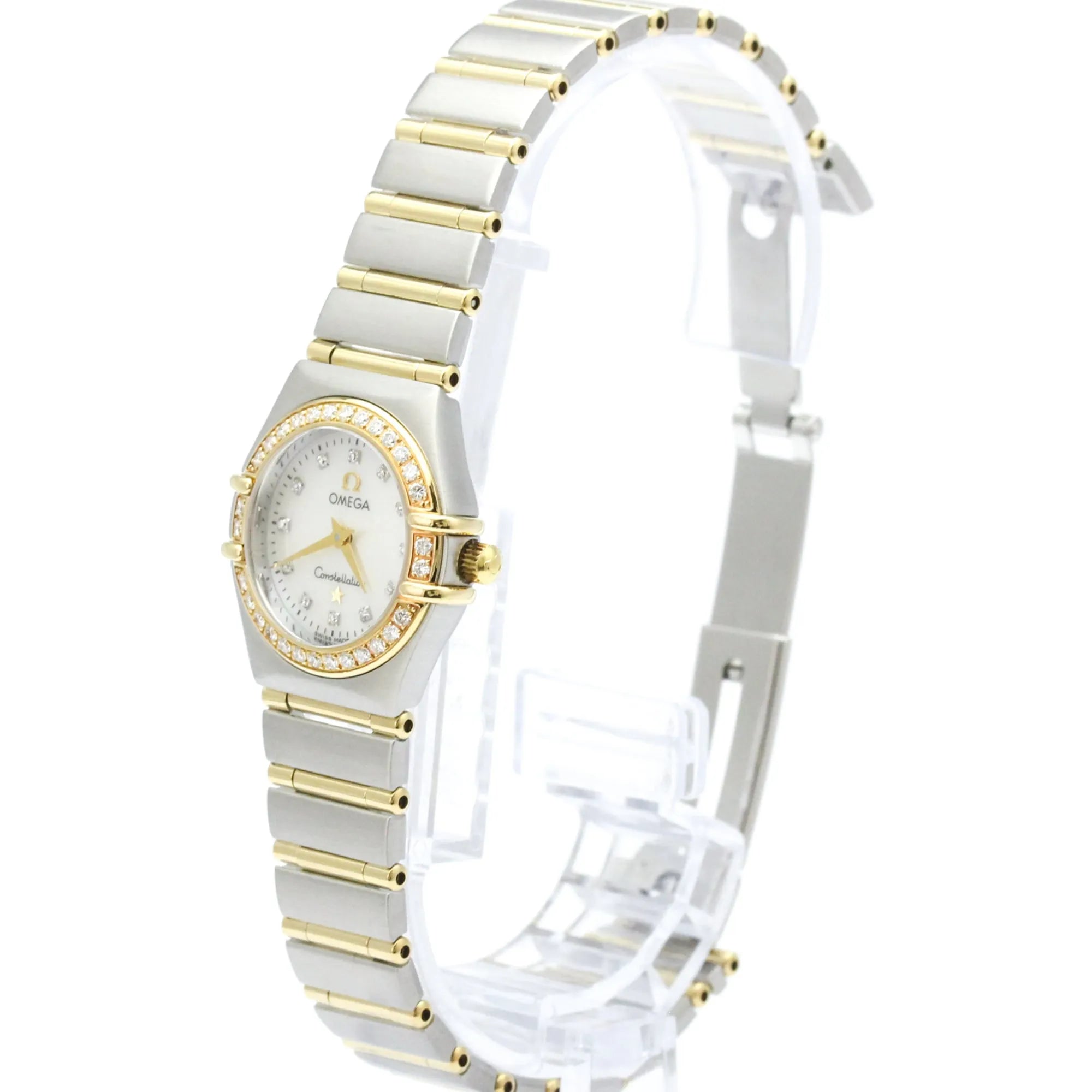 Omega Constellation Quartz Stainless Steel And Yellow Gold With Diamond Bezel And Markers And Mother Of Pearl Watch (Pre-Owned)