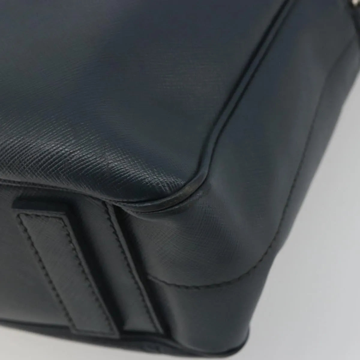 Prada Zip Around Saffiano Leather Navy Leather Briefcase Bag (Pre-Owned)