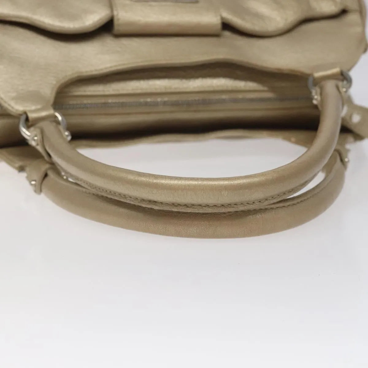 Salvatore Ferragamo Gancini Zip Tote Leather Gold Leather Handbag (Pre-Owned)