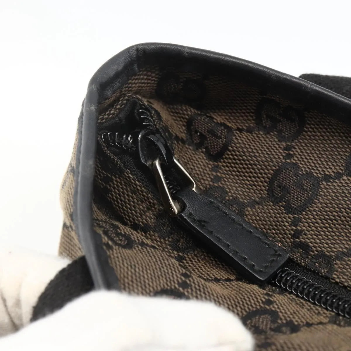 Gucci Vintage Front Pocket Tote Gg Coated Canvas With Leather Black Canvas Tote Bag Bag (Pre-Owned)