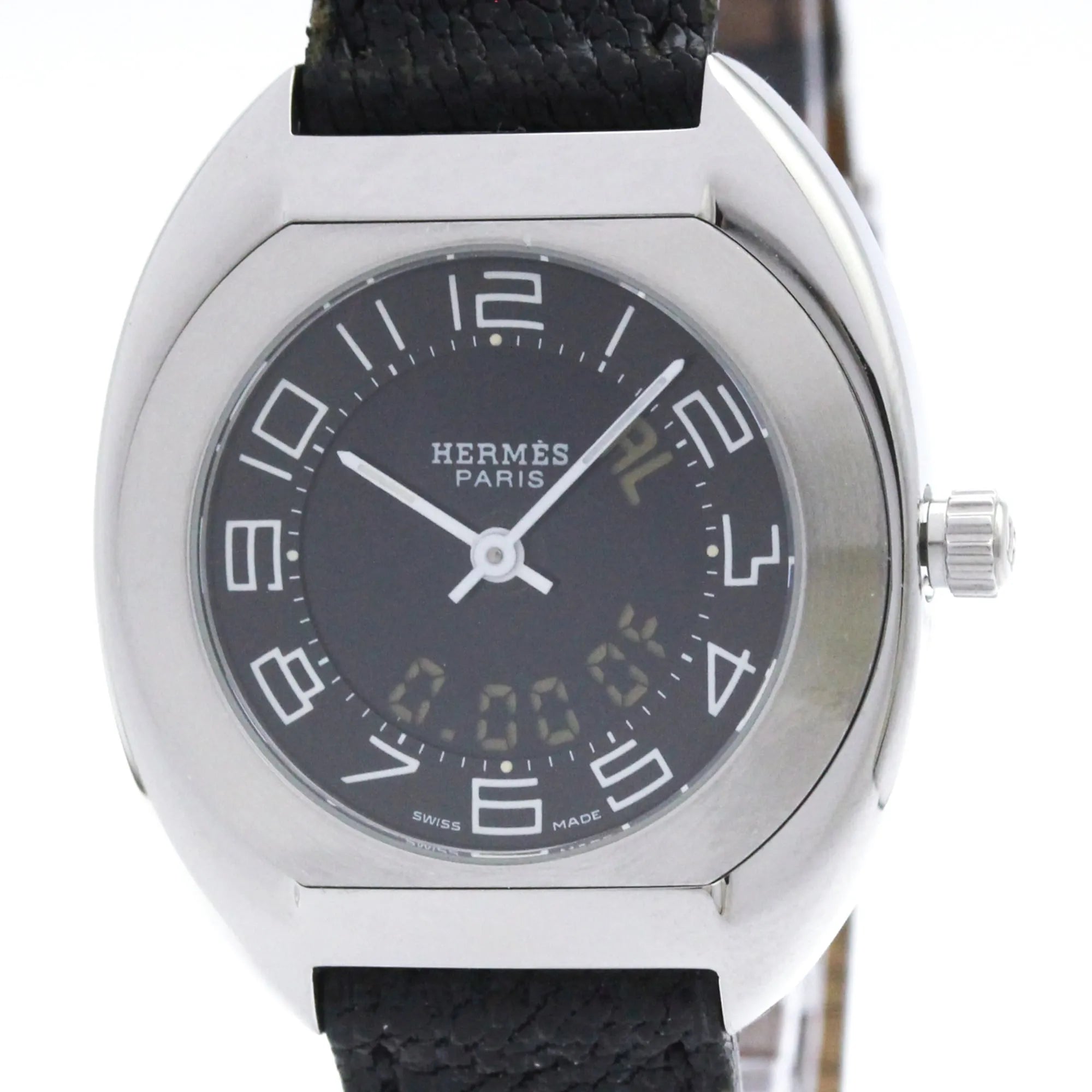 Hermes Espace Stainless Steel And Leather Watch (Pre-Owned)