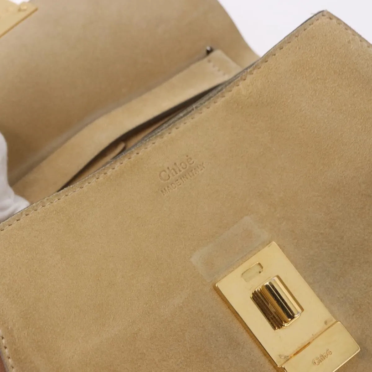 Chloe Drew Shoulder Leather Beige Suede Handbag (Pre-Owned)