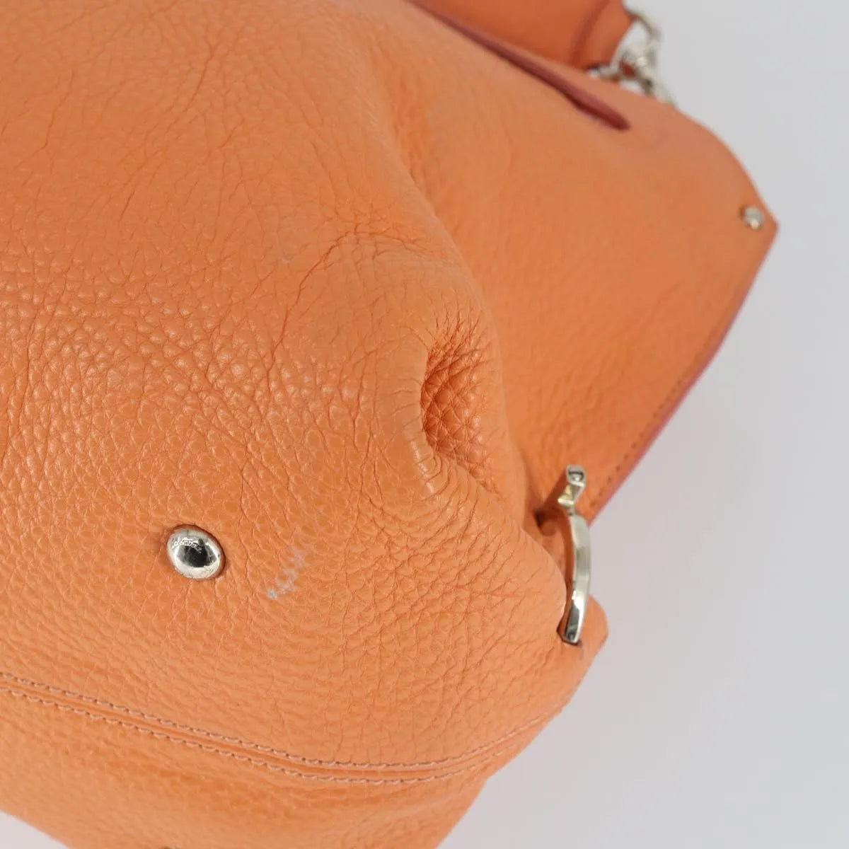 Salvatore Ferragamo Sofia Satchel Grainy Leather Orange Leather Handbag (Pre-Owned)