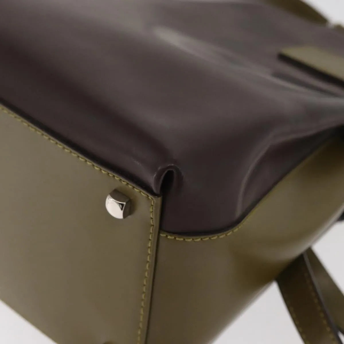 Salvatore Ferragamo Double Gancini Side Buckle Tote Patent Leather Brown Patent_Leather Handbag (Pre-Owned)