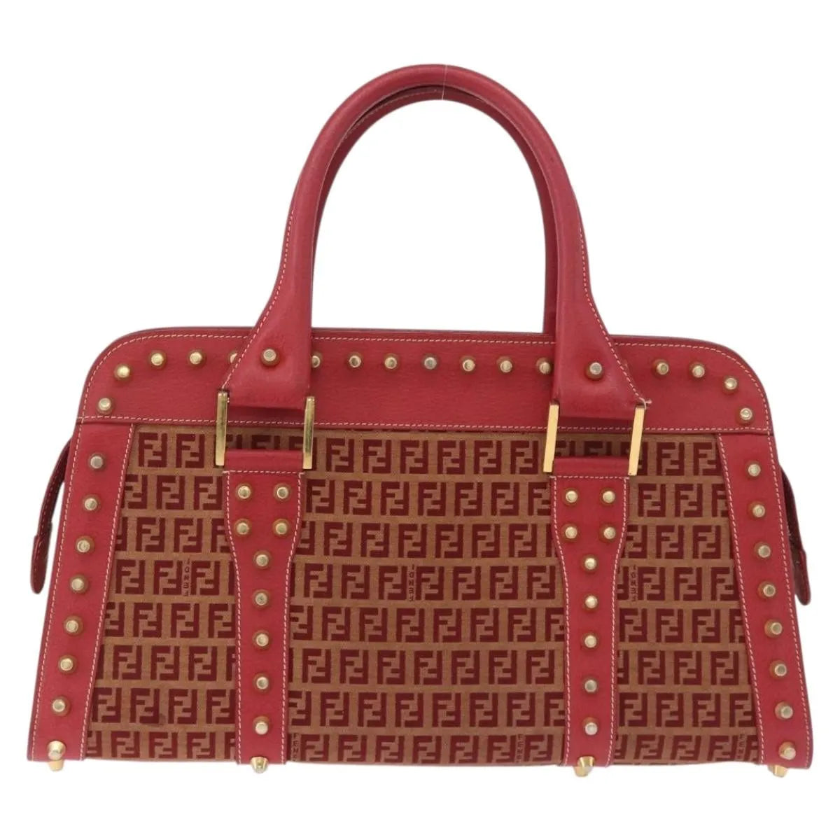 Fendi Studded Handle Canvas Red Canvas Handbag (Pre-Owned)