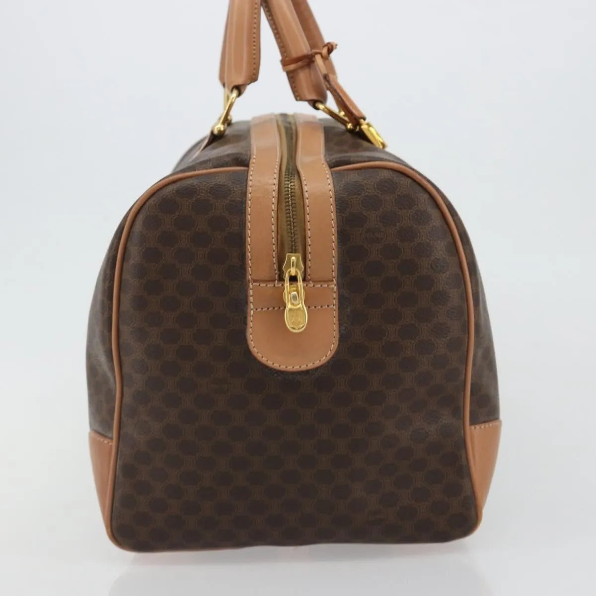 Celine Vintage Macadam Boston Canvas And Leather Brown Canvas Handbag (Pre-Owned)