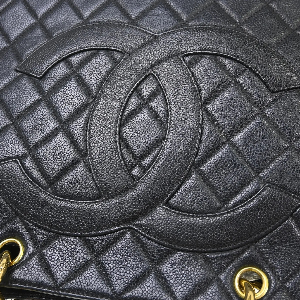 Chanel Vintage Grand Shopping Tote Quilted Caviar Black Leather Tote Bag Bag (Pre-Owned)