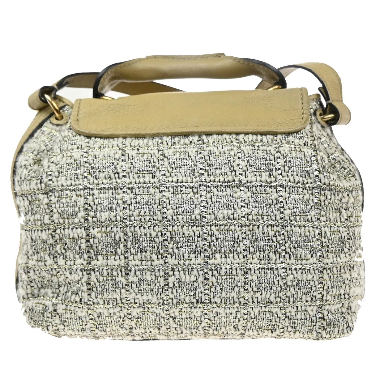 Chloe Elsie Tweed Leather Beige Tweed Shoulder Bag Bag (Pre-Owned)