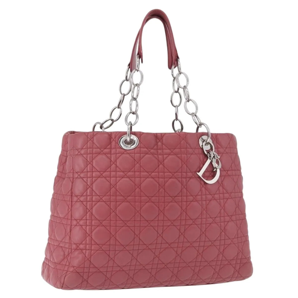 Christian Dior Soft Chain Tote Cannage Quilt Lambskin Pink Leather Handbag (Pre-Owned)