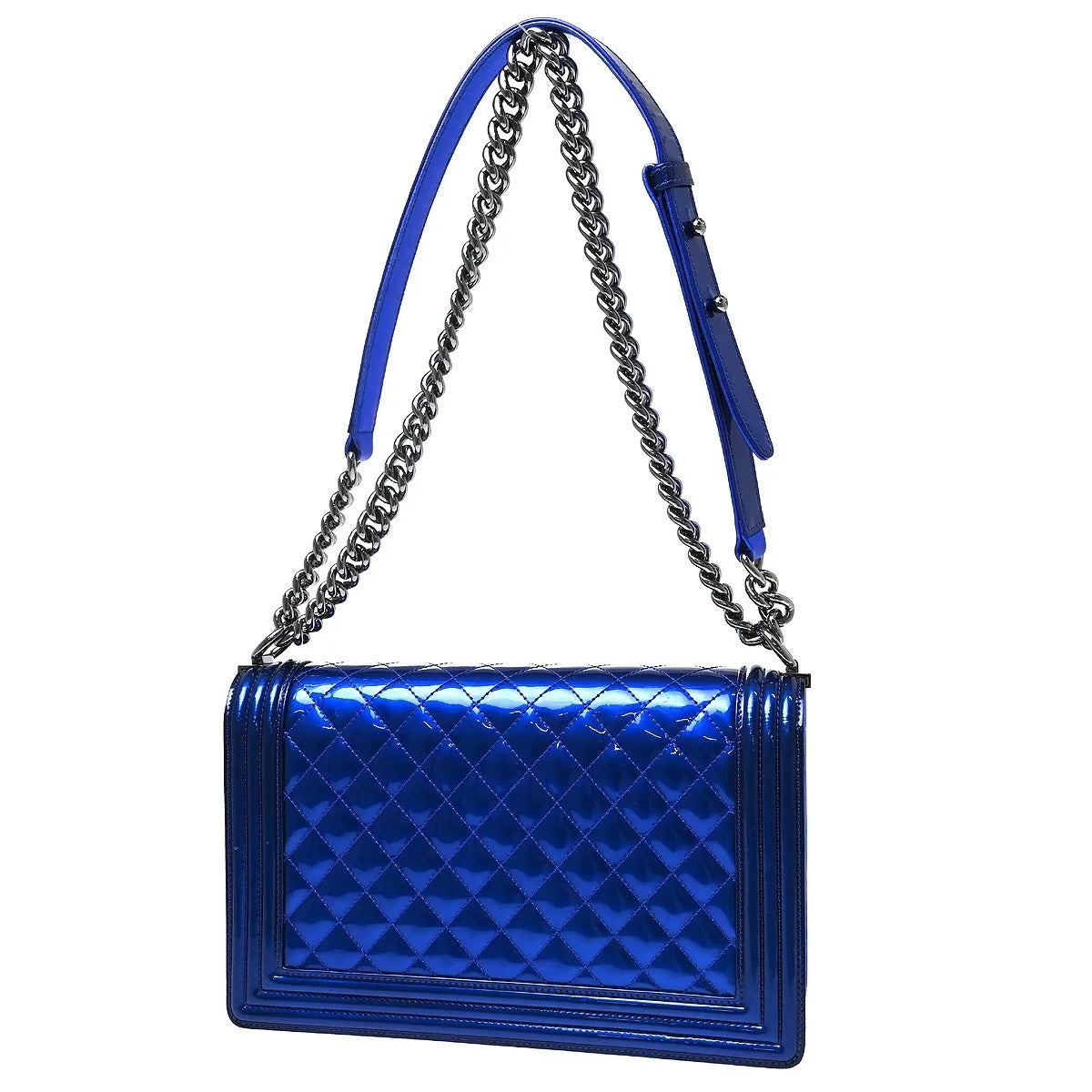 Chanel Boy Flap Quilted Patent Blue Patent_Leather Shoulder Bag Bag (Pre-Owned)
