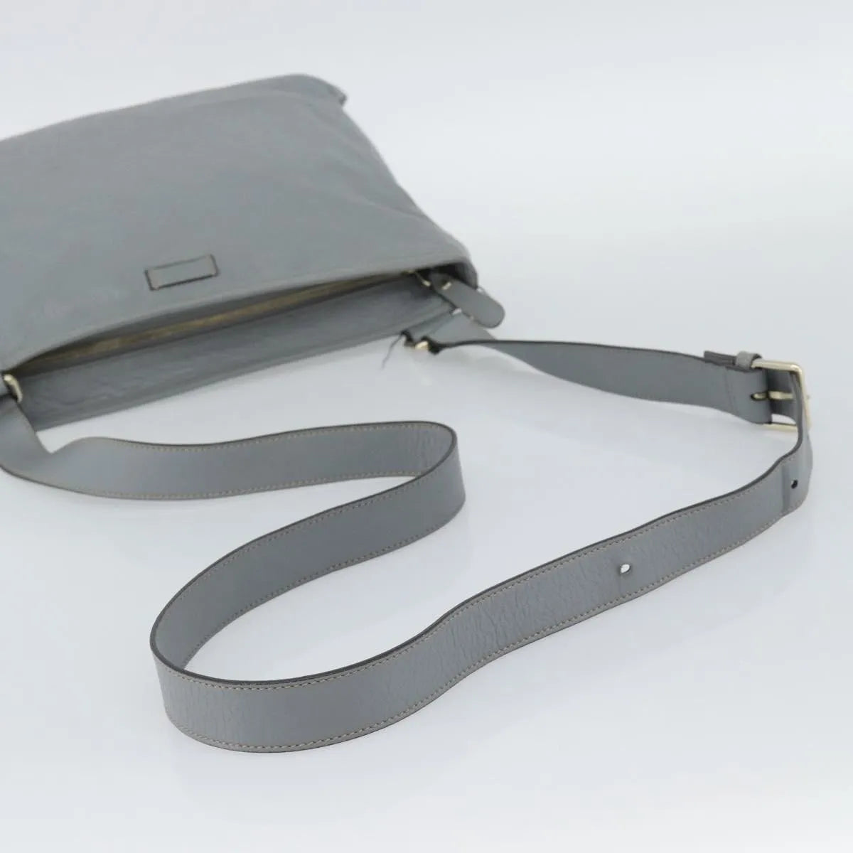 Gucci Zip Top Messenger Guccissima Leather Gray Canvas Shoulder Bag Bag (Pre-Owned)