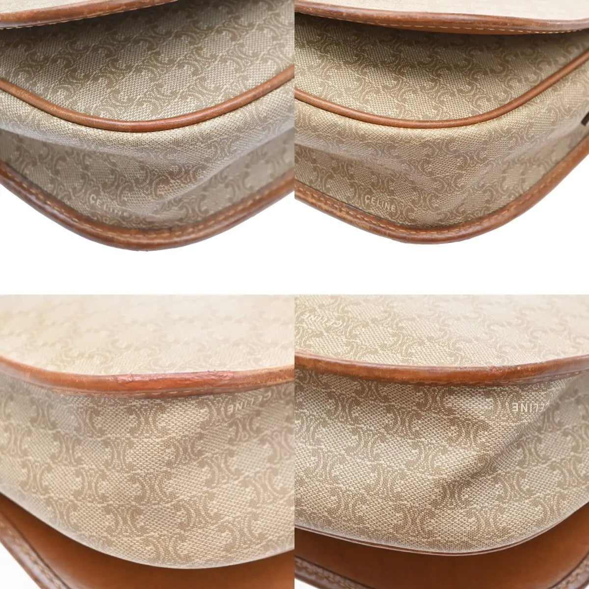Celine Vintage Macadam Canvas And Leather Beige Canvas Handbag (Pre-Owned)