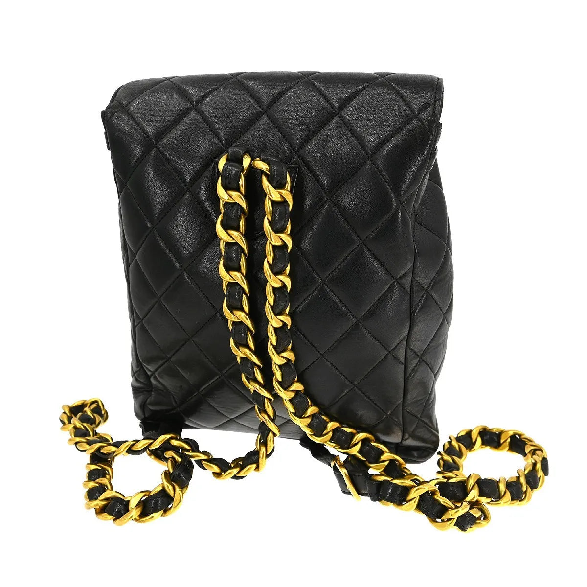 Chanel Vintage Cc Pocket Quilted Lambskin Black Leather Backpack Bag (Pre-Owned)