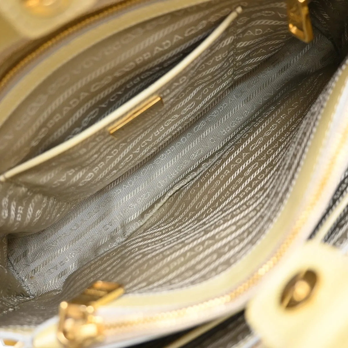 Prada Open Promenade Saffiano Leather Yellow Leather Handbag (Pre-Owned)