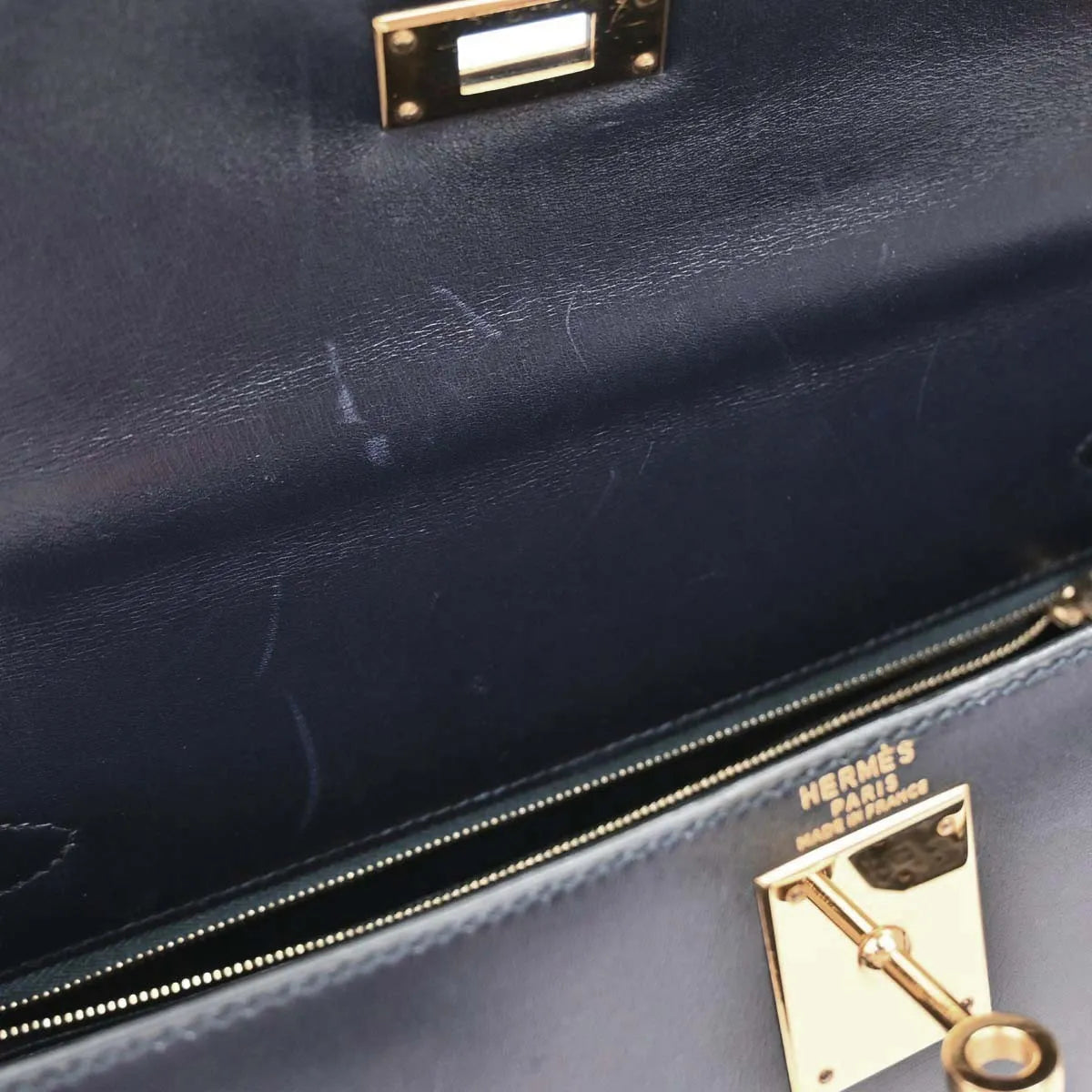 Hermes Kelly Sellier Box Calf Blue Calfskin Handbag (Pre-Owned)